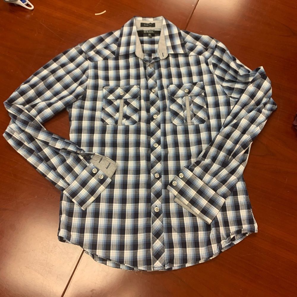 CJ Black Plaid Button Down Slim Fit Shirt Medium